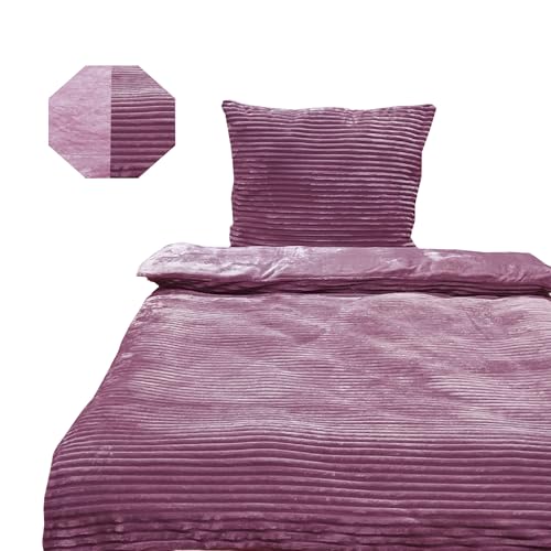 Casa Colori Teddy Flausch Bettwäsche Uni RIPP 135x200 cm Flauschige Garnitur in Rosenquarz Violett