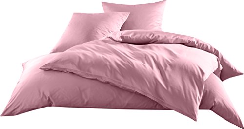 Mako Satin Baumwollsatin Bettwäsche Uni einfarbig zum Kombinieren (Bettbezug 135 cm x 200 cm, Rosa)