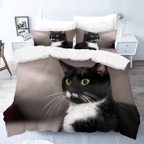 PUOJIEAT Bettwäsche 140x200 Katzen Weich Mikrofaser Bettwäsche-Sets Hauskatze Bettbezug mit 2 x Kissenbezug 80x80 cm 3D Bettzeug Set e.585