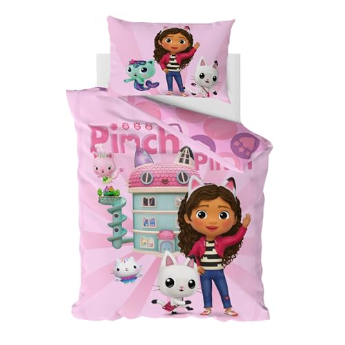 MTOnlinehandel Gabby Dollhouse Bettwäsche 100x135 40x60 Baumwolle · Babybettwäsche Kinderbettwäsche für Mädchen und Jungen Geschenk Set · Gabby's Dollhouse Mädchenbettwäsche
