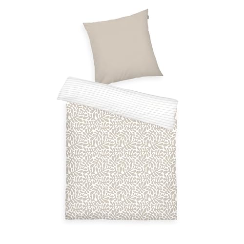 TOM TAILOR Renforcé-Bettwäsche, 80x80 + 135x200 cm, 100% Baumwolle/Renforcé, mit Wendemotiv und farbigem Reißverschluss, ORGANIC LEAVES Beige, Weiß (Sunny Sand)
