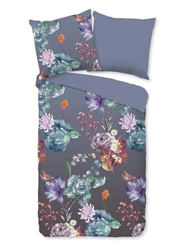 Good Morning Baumwoll-Bettwäsche 135x200 Quinn Blüten violett lila blau 20095