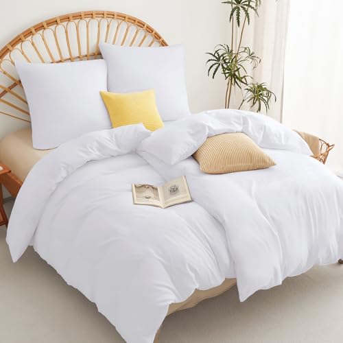 WAVVE Bettwäsche 135x200 4teilig Weiß - 2 Bettbezüge 135 x 200 cm mit 2 Kissenbezüge 80x80 cm, ÖKO-TEX Bettwäsche-Sets aus Mikrofaser mit Reißverschluss Weich