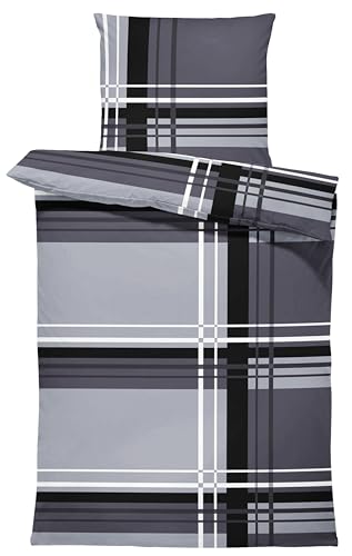 one-home Winter Biber Bettwäsche Baumwolle Kuschelig Flauschig Warme Weiche Bettbezüge Modern, Größe:2 teilig 135x200 cm, Farbe:Grafisch Gestreift grau
