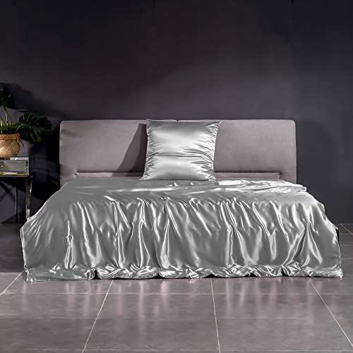 THXSILK 22 Momme Seidenbettwäsche Set 2 teilig, Bettbezug 135 x 200 cm und 80 x 80 cm Kissenbezüge, Hypoallergen Maulbeerseide Bettwäsche Set, Ultra Weich und Glatt, Grau