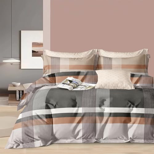 Nesture Bettwäsche 135x200 Khaki, Bettwäsche-Sets mit Geometrie Muster Microfaser Bettbezug 135 x 200 2 Teilig bügelfrei & weich - 1 Deckenbezug und 1 Kissenbezug 80x80 mit Reißverschluss