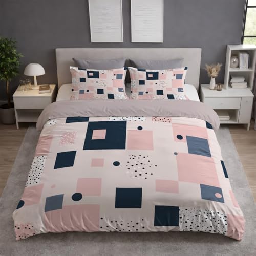 Atmungsaktiv Bettwäsche 180 x 200 - Rosa Bügelfrei Farbbeständig Bettwäsche Sets - Bettbezug(180 x 200)+ Kissenbezüge - Für Allergiker Geeignet Abstrakt Rechteck Punkt Design