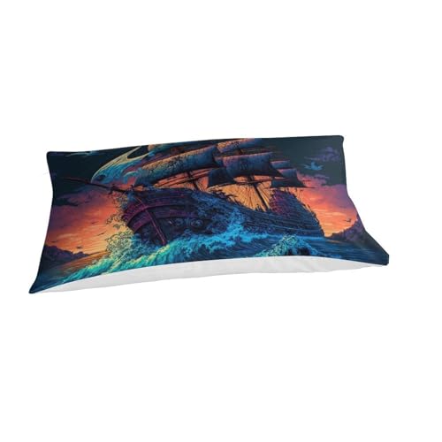aaaaab Pirate Boat Bettbezug Bettwäsche-Sets Kinderbettwäsche-Set Reißverschluss Mit Kissenbezug Betten Set Für Jungen Und Mädchen, Kinder Single?135x200cm?