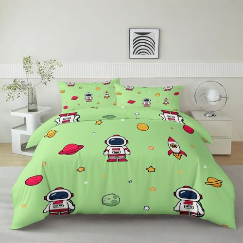 Quixora Bettwäsche 260 x 240 cm Cartoon-Astronaut Hypoallergen 3-Teilig Bettbezug Set - Grün Bettwäsche mit 2 mal Kissenbezug 80x80cm, Umweltfreundlich Bettdeckenbezug Set mit Reißverschluss Quixora Bettwäsche 260 x 240 cm Cartoon-Astronaut Hypoallergen 3-Teilig Bettbezug Set - Grün Bettwäsche mit 2 mal Kissenbezug 80x80cm, Umweltfreundlich Bettdeckenbezug Set mit Reißverschluss