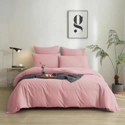 Luowei Baumwolle Bettwäsche 135x200 cm Rosa Ästhetik Schön Bettbezug 100% Gewaschene Baumwolle Weich Einfarbig Bettwäsche Set für Freund Familie Geschenk mit 1 Kissenbezug 80x80 cm