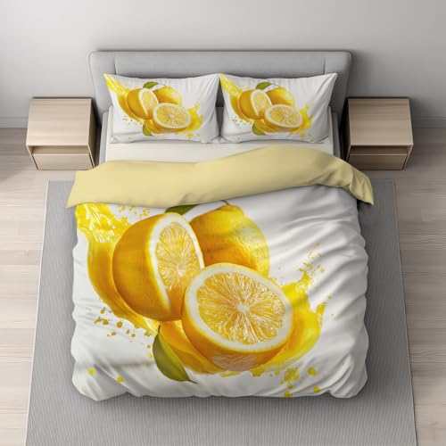 Generisch Foto Bettwäsche 180 x 200 cm - Hd Zitrone - Weiche Winterbettwäsche - Atmungsaktiv, Warm & Hautfreundlich - Klassisches Gelb Bettbezug mit Reißverschluss & 2 Kissenbezüge 80 x 80 cm