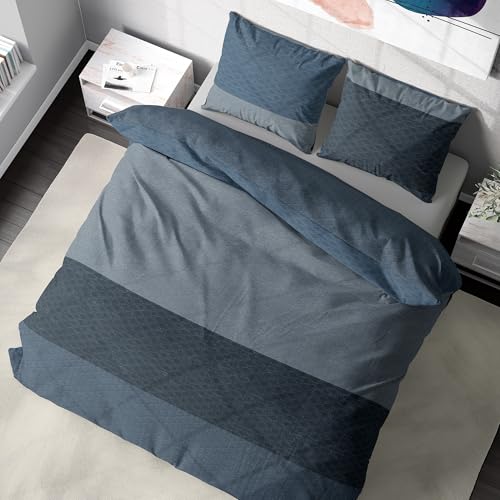 DILIOS Premium Bettwäsche 135x200 – 100% Baumwolle, ÖKO-TEX Zertifiziert, Renforcé, Atmungsaktiv & Antiallergisch, mit Reißverschluss, 2teilig – Bettbezug + Kissenbezug 80x80, Blau, Hellblau