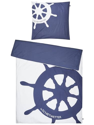 SCHIETWETTER Accessoire Bettwäsche Steuerrad 135x200, 2teilig Bettbezug, Kissenbezug, Bettwäsche-Set, maritimer Wendebezug, 100% Baumwolle