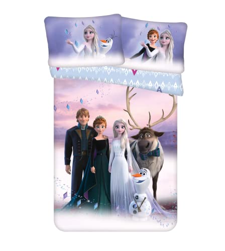 Jerry Fabrics F Bettwäsche – Eiskönigin – Disney – 2 teilig – Kinder – Bettbezug – wendbar – 100 x 135 – Kissenbezug – 40 x 60 Bettwäsche – 100 % Baumwolle, 601.02.1259.03.J
