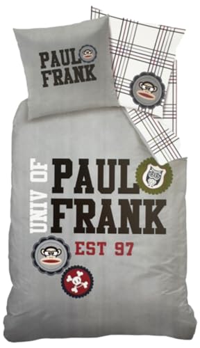 BERONAGE Paul Frank Kinder-Bettwäsche Bring Julius Home! Grau 135 x 200 cm + 80 x 80 cm 100% Baumwolle Renforcé-Linon-Qualität AFFE Äffchen univ of EST 97 Retro Reißverschluss Deutsche Größe