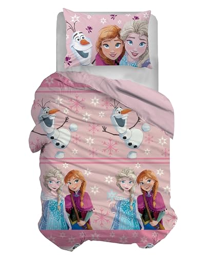 Disney, Bettwäsche-Set für Einzelbett, Bettbezug + Kissenbezug, Bettbezug mit Kissenbezug, Bettbezug 155 x 200 cm, 100% Baumwolle, Frozen (ohne Spannbettlaken)