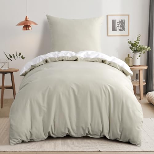 RUIKASI Bettwäsche 155x220 Baumwolle Beige - Bettwäsche-Sets 155x220cm 2teilig Wendebettwäsche 2tlg mit Reißverschluss, zweifarbige Bettbezug Set Beige und Weiß Cotton