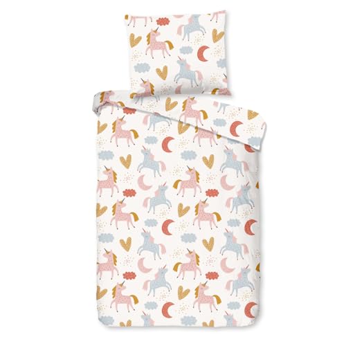 Aminata kids Kinderbettwäsche 100x135 Mädchen Einhorn rosa Baumwolle mit Reißverschluss Kinder-Wende-Bettwäsche- Set Einhörner Pferde-Motiv mit Regenbogen Unicorn Aminata kids Kinderbettwäsche 100x135 Mädchen Einhorn rosa Baumwolle mit Reißverschluss Kinder-Wende-Bettwäsche- Set Einhörner Pferde-Motiv mit Regenbogen Unicorn