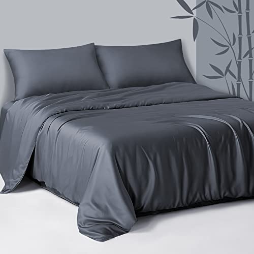 Fittia Lyocell Bambusfaser 2 TLG. Bettwäsche Set samtweich kühlend atmungsaktiv (1 x Bettbezug 135x200cm + 1 x Kissenbezug 40x80cm, Grau)