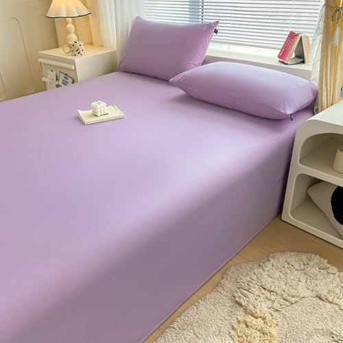Daesar Bettuch Baumwolle Flieder, Bettlaken 245x265 ohne Gummizug Unifarbe Bettwäsche Bettuch Boxspringbett für Hotel Schlafsaal-1 Stück, ohne Kissenbezüge