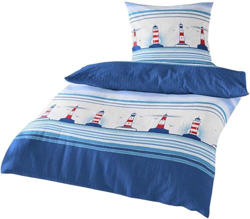 NDXRWDZR Bettwäsche 200x220 Blauer Leuchtturm Bettwäsche-Set mit Reißverschluss Schließung für Erwachsene Kinder Weicher Atmungsaktive Mikrofaser Bettbezug + 2 Kopfkissenbezug 80x80 cm