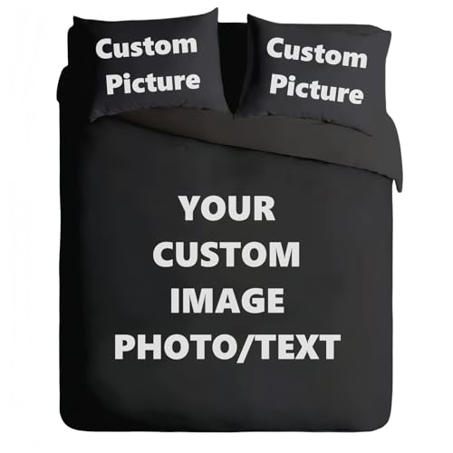 Personalisierter Bettbezüge Set Mit 3 Foto/Text, Individuelles Bettwäsche Set, Bettwäsche Set Mikrofaser Bettbezüge + 2 Kissenbezug 80x80 cm Für Familie Marry Geburtstagsgeschenk Geschenk (155x220cm)