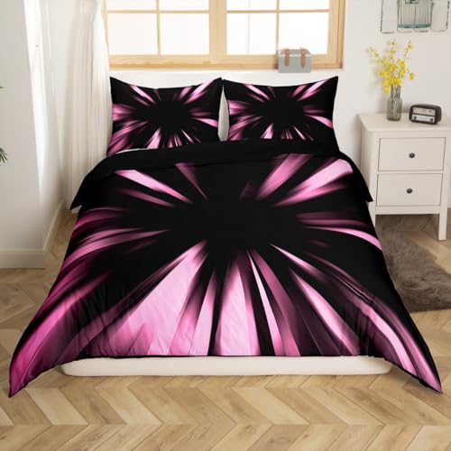 Homemissing Abstrakt Ombre Bettwäsche Set 135x200cm Pink Streifen Bettbezug für Jungen Männer Erwachsene Teenager Luxus Einfache Moderne Geometrische Kunst Betten Zimmer Dekor