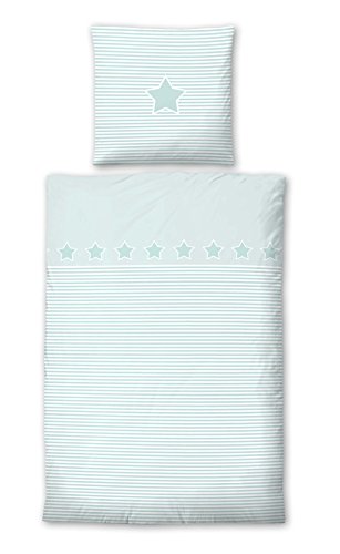 biberna 0075660 Bettwäsche Garnitur mit Kopfkissenbezug Baumwoll-Single-Jersey 1x 100x135 cm + 1x 40x60 cm ciel