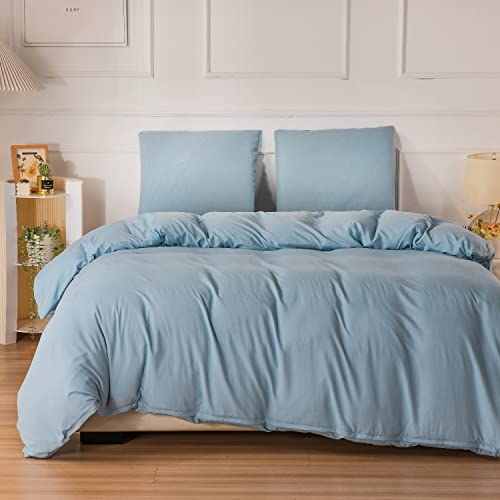 DXHOME Bettwäsche 220x240 Uni Hellblau Bettwäsche Set Doppelbett Kuschelig Flauschige Bettwäsche Modern Einfach Microfaser Bettwäsche 3 Teilig mit Reißverschluss und 2 Kissenbezüge 80x80 cm
