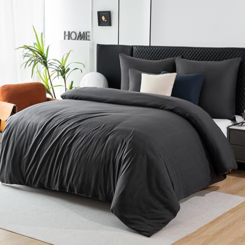 Soifox Winter Thermo Fleece Bettwäsche 200x200 Anthrazit, Flauschige und Warme Cashmere Touch Bettbezug + Kissenbezug 2er Set 80x80 cm mit Reißverschluss