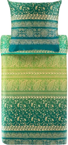Bassetti Brenta Bettwäsche + 1 Kissenhülle aus 100% Baumwollsatin in der Farbe Grün V1, Maße: 155x220 + 1 K 80x80 cm - 9327396