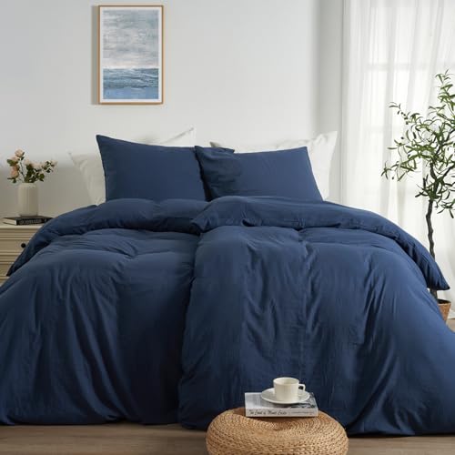 Duvetnova Bettwäsche Blau 135x200 4teilig Superweiche Vorgewaschene Mikrofaser Baumwollähnlich ÖKO-TEX 2 Bettbezüge 135 x 200+2 Kissenbezüge 80x80-alle mit Reißverschluss Dunkelblau