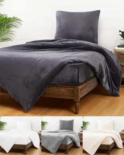 JACK Teddy Flausch Bettwäsche Uni 135x200cm Plüsch Cashmere Touch Weiß Grau Anthrazit Creme Blau Schwarz Einfarbig Warm, Farbe:Anthrazit