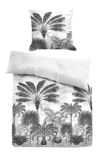 TOM TAILOR 0067660 Bettwäsche Garnitur mit Kopfkissenbezug Baumwoll Satin - PALMGARDEN 1x 135x200 cm + 1x 80x80 cm, black