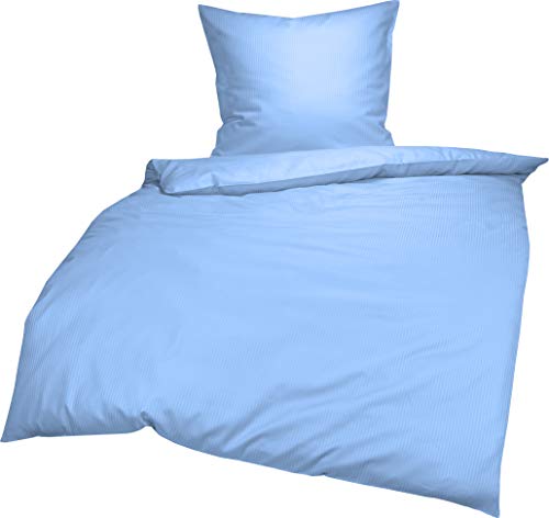 Lorena Venedig Mako Satin Bettwäsche 100% Baumwolle (Azur hellblau, 200 cm x 200 cm +2X 80 cm x 80 cm Kissen) 4mm Streifen