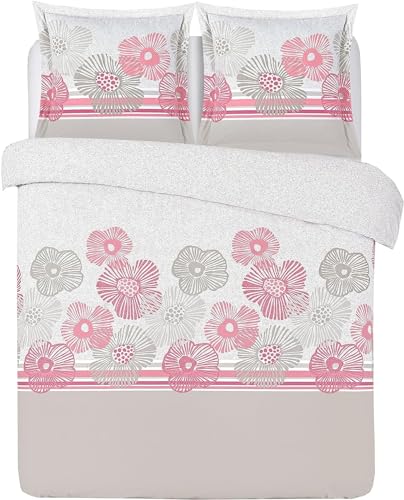 HRBK Bettwäsche 135x200 cm rot und weiß Bettbezug 3 Teilig Set Blümchen Muster mit Reißverschluss, Mikrofaser Flauschige Weich Bettwäsche-Sets mit 2 Kissenbezug 80x80 cm