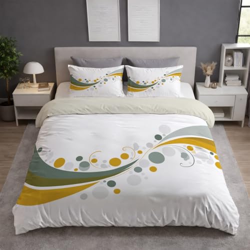 Generisch Bettwäsche 140x200 Set - Mikrofaser Bettbezug 140x200 cm mit 1 Kissenbezug 80x80 cm, Wendebettwäsche, ultraweich und hautfreundlich, Weiß, Modern Kurven Punkte