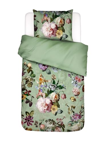 ESSENZA Bettwäsche Fleur Quiet Green, 135x200 + 1x 80x80 cm - 100% Baumwollsatin 220TC - Blumen