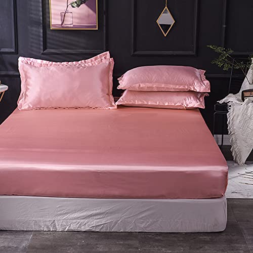 Ice Silk Spannbettlaken mit tiefen Taschen – bequem, atmungsaktiv, kühl für den Sommer, bedrucktes Design, Doppel- bis Super-King-Size-Betten, 180 x 200 + 25 cm, luxuriöse Seidenbettwäsche