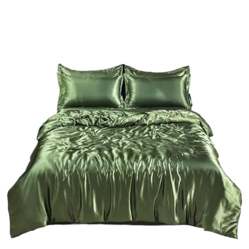 SUBLXPoten Seidenbettwäsche Set Satin-Seidenbettwäsche-S et mit Bettbezug, Bettlaken, Kissenbezügen, Fester Einzel-, Doppel- und Paar-Kissenbezug(Color L,200x230cm 4 pcs Set)