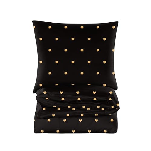 Cotton Market Bettwäsche - Bettwäsche Baumwoll-Mikrofaser - Bettwäsche-Sets 2 Teilig - Bettbezug 135x200 cm und Kissenbezug 70x80 cm - Herz, Schwarz und Gold