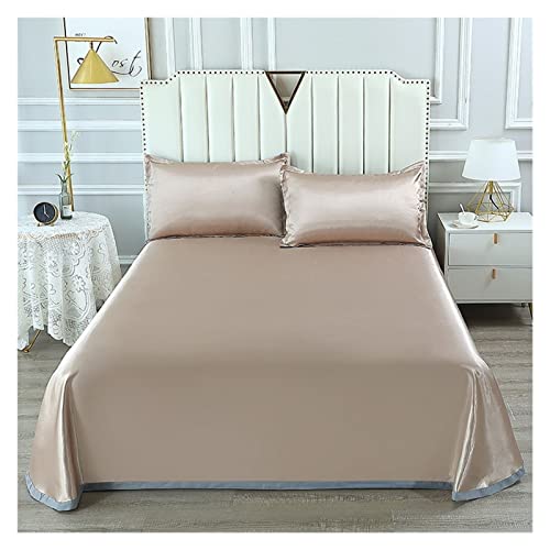 Bettwäsche aus Eisseide EIS-Seiden-Bettlaken-Set mit Kissenbezug, Sommerbettwäsche, maschinenwaschbar, einfarbig, Matratzenbezug, 2/3-teilig für Zuhause(Luxury - Coffee,200x230cm 3PCS)