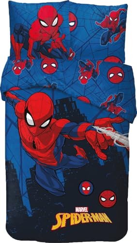 Bettwäsche Spiderman für Kinder, wendbarer Bettbezug, 140 x 200 cm, Kissenbezug 63 x 63 cm, 100 % Baumwolle (Bettwäsche Spiderman – B, 140 x 200 cm)