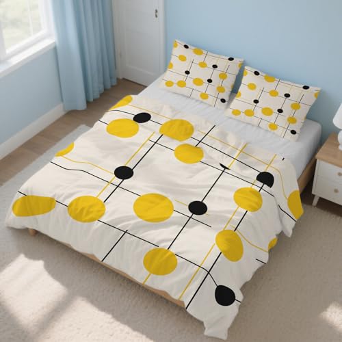 Generisch Bettwäsche Mitte des Jahrhunderts, Bettwäsche 200x200cm Geometrische Punkte, Weiche Angenehme Mikrofaser 3 Teilig mit Reißveschluss 2 Kissenbezüge Wendebettwäsche Bettbezug Set K&13 Generisch Bettwäsche Mitte des Jahrhunderts, Bettwäsche 200x200cm Geometrische Punkte, Weiche Angenehme Mikrofaser 3 Teilig mit Reißveschluss 2 Kissenbezüge Wendebettwäsche Bettbezug Set K&13