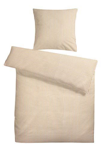 Carpe Sonno Kühle super weiche Seersucker Bettwäsche Creme Weiß Streifen 135 x 200 cm - Leichte Bettbezüge gestreift aus 100% gekämmter Baumwolle für den Sommer - Elegante Bettwaren-Garnitur