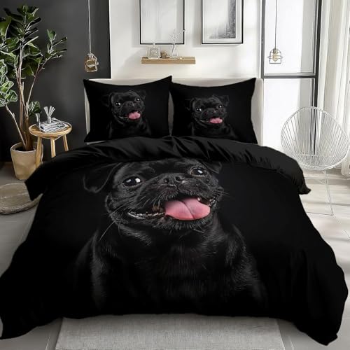 Niedlicher Mops Bettwäsche 155x200 3D Tiere Bettwäsche-Sets Weiche Komfortabel Microfaser Bettbezug mit Reißverschluss and 2 Kissenbezüge 80x80 2865-B