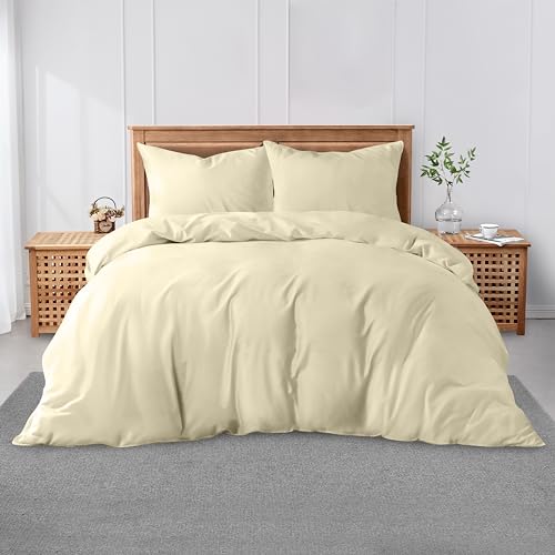 GC GAVENO CAVAILIA Unifarbener King-Size-Bettbezug, superweich, atmungsaktiv, Polyester-Baumwoll-Bettw sche-Set, pflegeleicht, waschbar, Steppdecke und Bettdeckenbezug, cremefarben
