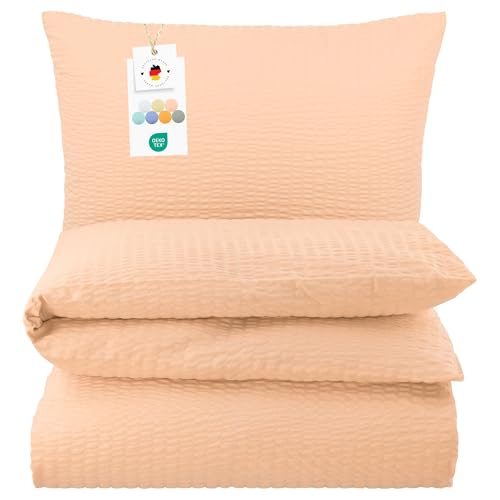 Carpe Sonno Seersucker Bettwäsche 155x220 Baumwolle | Kühlende Bettwäsche Sommer Bettbezug 155x220-cm Leichte Sommerbettwäsche Bügelfreie Bettwäsche-Sets | Einfarbige Bettwäsche Baumwolle 155x220