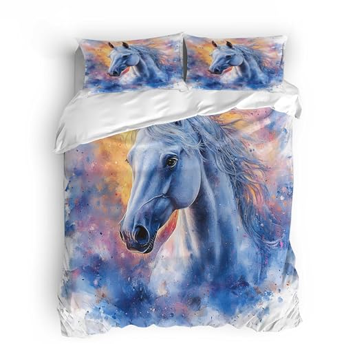 bettwäsche Jungs 135x200 Laufendes Pferd Kinder bettwäsche Bettbezug 135x200cm,2 Kissenbezüge 80x80cm,Weiche Bettwäsche aus Mikrofaser,Atmungsaktive Pflegeleichte Qualität für den Winter