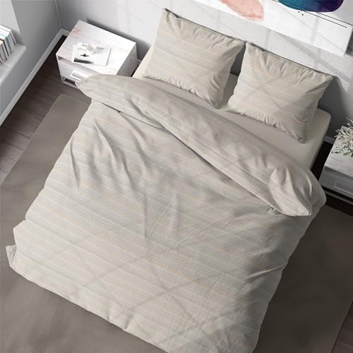 DILIOS Premium Bettwäsche 135x200 – 100% Baumwolle, ÖKO-TEX Zertifiziert, Renforcé, Atmungsaktiv & Antiallergisch, mit Reißverschluss, 2teilig – Bettbezug + Kissenbezug 80x80, Beige, Rot